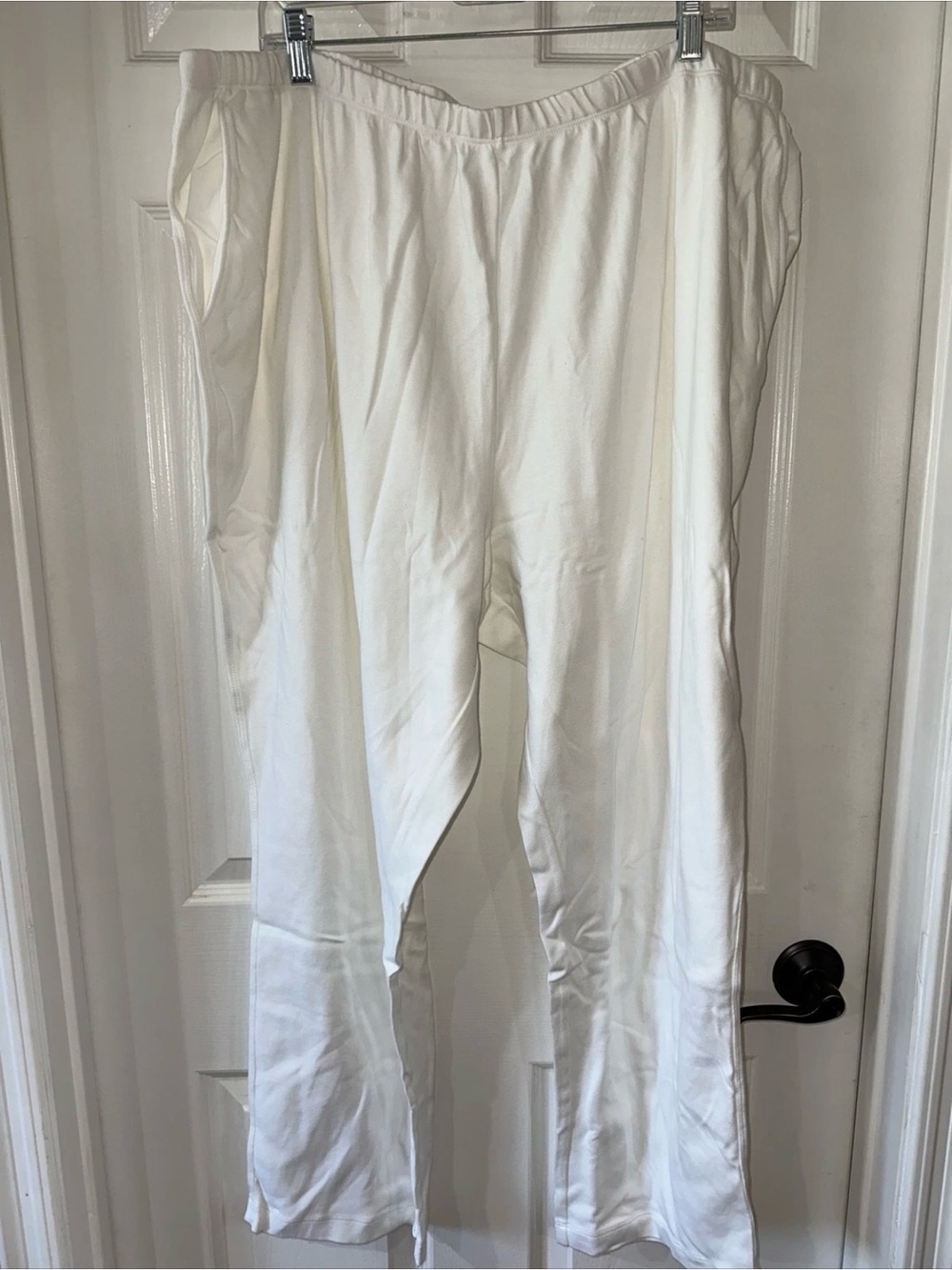 Lands' End Women's 3X Petite Pull On Sport Knit Pant Elastic Waist Pockets White